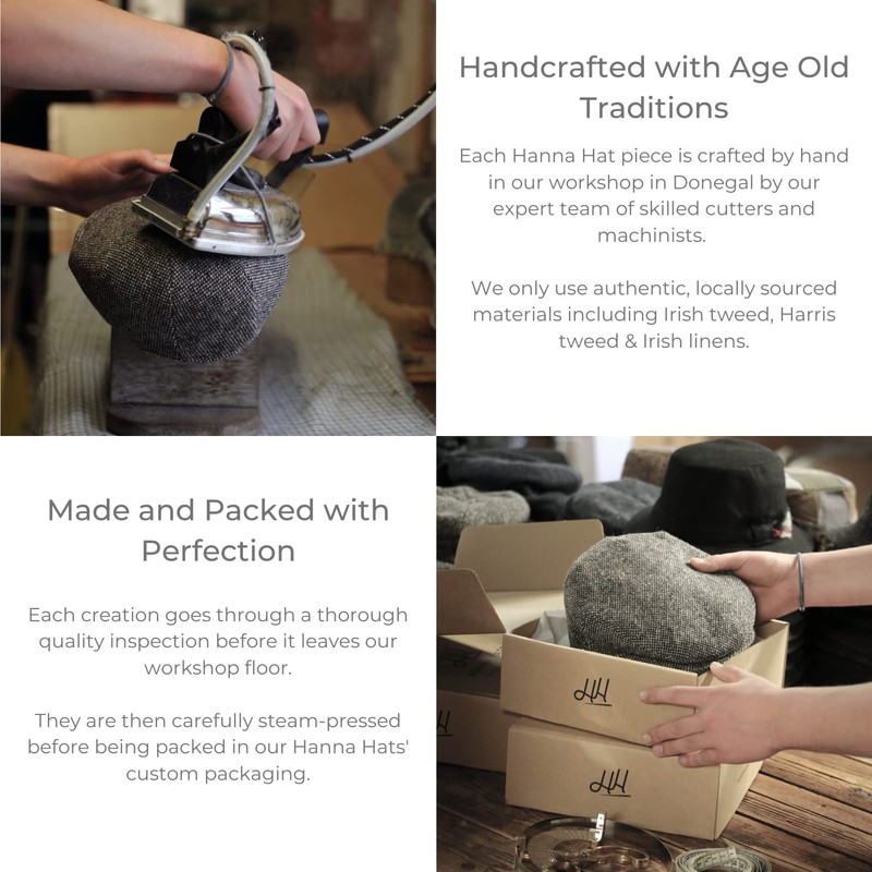 Hanna Hats Vintage Wool Tweed Irish Flat Cap, Green herringbone