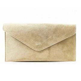 00 Women's Real Leather Envelope Clutch Evening Bag Ladies Suede Shoulder Handbag Metal Zip Closure Bag Ladies Party Handbag Women Hangout Shoulder Bag (Beige)