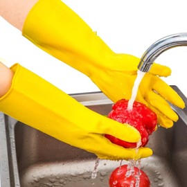 APXB 4/10 Pairs Rubber Gloves S/M/L Long Sleeve Household Washing Up Kitchen Cleaning Heavy Duty Dish Scrubber Dishes Food Non-slip Grip, Reusable, Kitchen, Bathroom & Multipurpose (8, Medium)