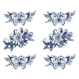 Jagua Tattoo Tattoo Stickers, 2 Weeks Disappearing Henna Tattoos Real Butterfly Flower Set of 2 (gz433-2)