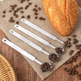 Oruola 4pcs Metal Measuring Spoons,7In Teaspoons Measuring Spoon,Stainless Steel Long Measuring Spoons Includes 1/4 TSP, 1/2 TSP, 1 TSP for Accurate Measure Liquid Dry Ingredients Ground Coffee