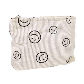 HFZRZFH Large Capacity Corduroy Smiley Face Makeup & Cosmetic Bag - Zipper Organizer for Women, Ideal for Travel and Daily Use