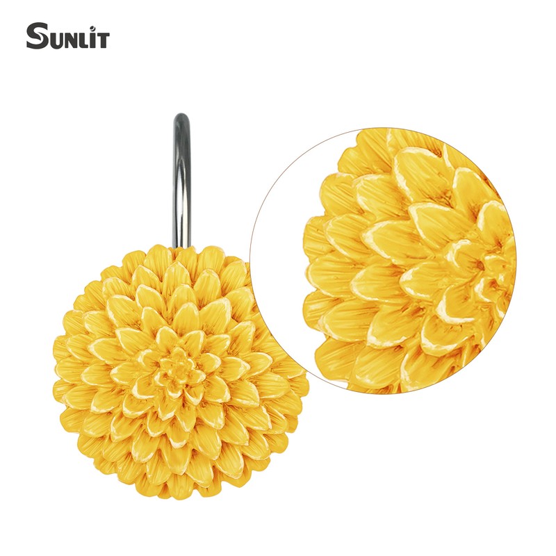 Sunlit Decorative Floral Shower Curtain Hooks, Dahlia Pinnata Flower Shower