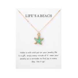 6Pcs Gold Beach Starfish Necklace Set for Women Cute Beachy Hawaii Star Fish Bulk Necklaces Pack Trendy Hawaiian Friendship Matching Jewelry Accessories (Starfish-White-Card)