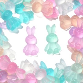 LiQunSweet 50 Pcs Colorful Mixed Easter Rabbit Charms Flatback Cabochons for DIY Craft Jewelry Making Hair Ornament