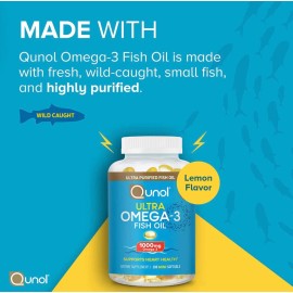 Qunol Omega 3 (180 Mini Sofgels) Fish Oil 1000mg Hecho Usa Sabor Limón