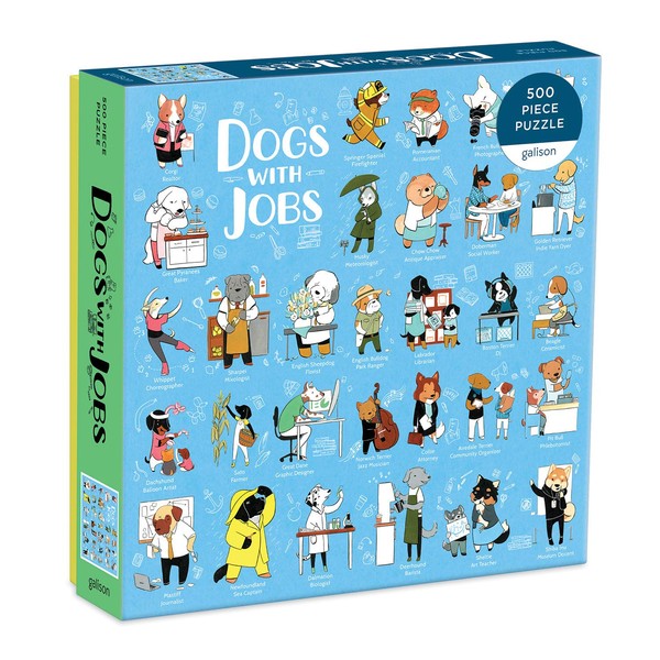 Galison Dogs with Jobs Puzzle, 500 Pieces, 20” x 20” – Jigsaw Puzzle Featuring an Amusing Illustration of Dogs – Thick, Sturdy Pieces, Challenging Family Activity, Great Gift Idea, Multicolor