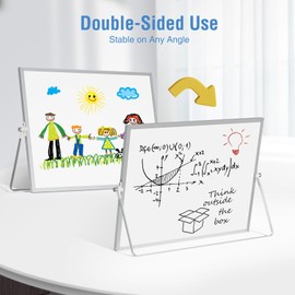 Jebeeynn Magnetic Desktop Whiteboard with Stand, 16'' x 12'' Double-Sided Dry Erase White Board, 10 Markers, 4 Magnets, 1 Eraser, Portable White Board Easel for Kids Drawing Desk School to Do List