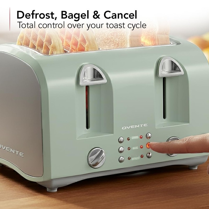 OVENTE Electric 4-Slice Toaster Machine with 6-Shade Selector Setting, Cancel