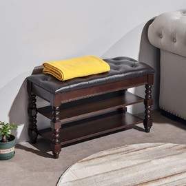 ZIRKOOON Shoe Storage Bench, Entryway Shoe Rack with Leather Seat 2-Tier Lift-top Organizer Wooden Bench for Foyer Bedroom Living Room Accent Furniture (39.4'')