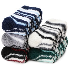 ANTSANG Men's Women's Cuddly Socks Warm Stopper Socks Winter Non-Slip Socks House Socks 6 Pairs, Mixed Color E