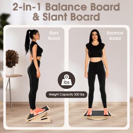 Woodure 2-in-1 Slant Board & Balance Board for Adults, Adjustable Incline Board and Calf Stretcher Slant Board for Squats, Stretch Board for Knees Ankle Heel Feet Leg