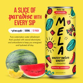 Mela Watermelon Water - Watermelon Juice, 100 Percent Natural Fruit Juice with Vitamin C, Electrolytes, Antioxidants - Coconut Water Alternative, Gluten-Free (Pineapple, 16.9 fl oz, 12-pack)