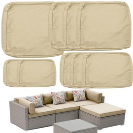 Outdoor Cushion Covers 9PCS Patio Cushion Covers Replacement Waterproof for Patio Furniture Set，Outdoor Cushion Seat Slipcovers for 4-Seats Outdoor Rattan Sofa, Covers Only (Beige)