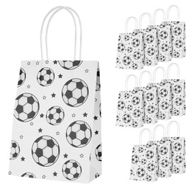 Wowang 12 Pack Soccer Party Favor Paper Bags Soccer Goodie Bag with Handles Football Themed Party Bags Candy Snack Packets for Adults Birthday Party Small Items