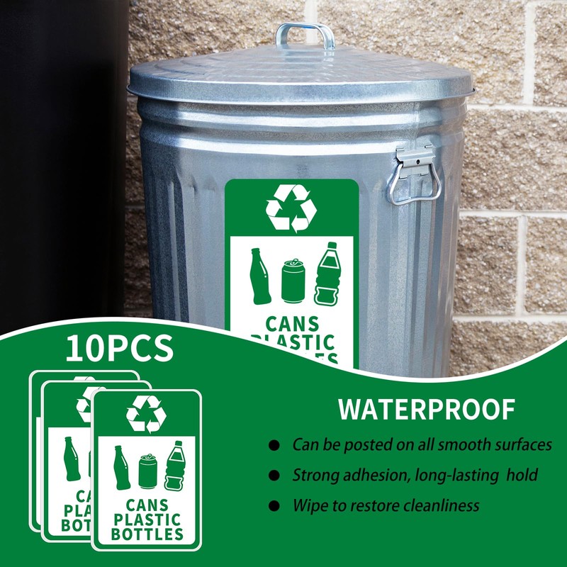 10 Pack Waterproof Recycle Sign for Trash Can(Large),Cans and Bottles