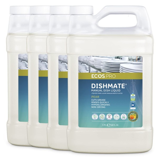 Earth Friendly Products Proline PL9720/04 Dishmate Pear Ultra-Concentrated Liquid Dishwashing Cleaner, 1 gallon Bottles (Pack of 4)
