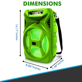 Technical Pro 500 Watts Portable 8 Inch Bluetooth Speaker with Woofer & Tweeter - Festival PA LED Speaker with Bluetooth/USB Card Inputs, & True Wireless Stereo (Green)