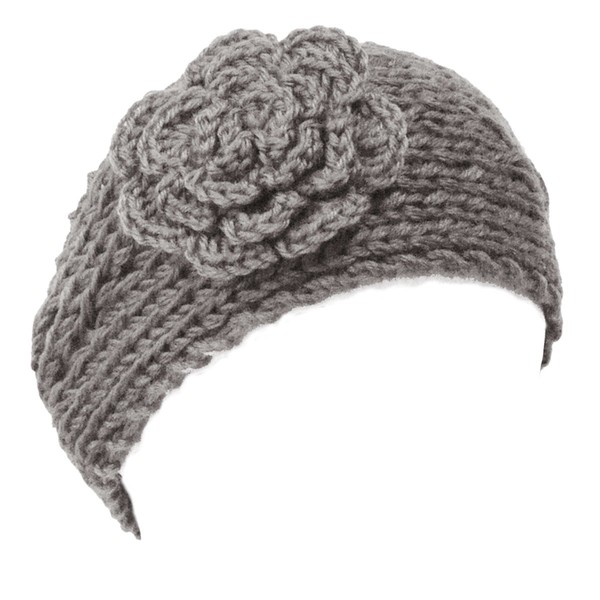 Wrapables Winter Hand Knit Floral Headband, Grey