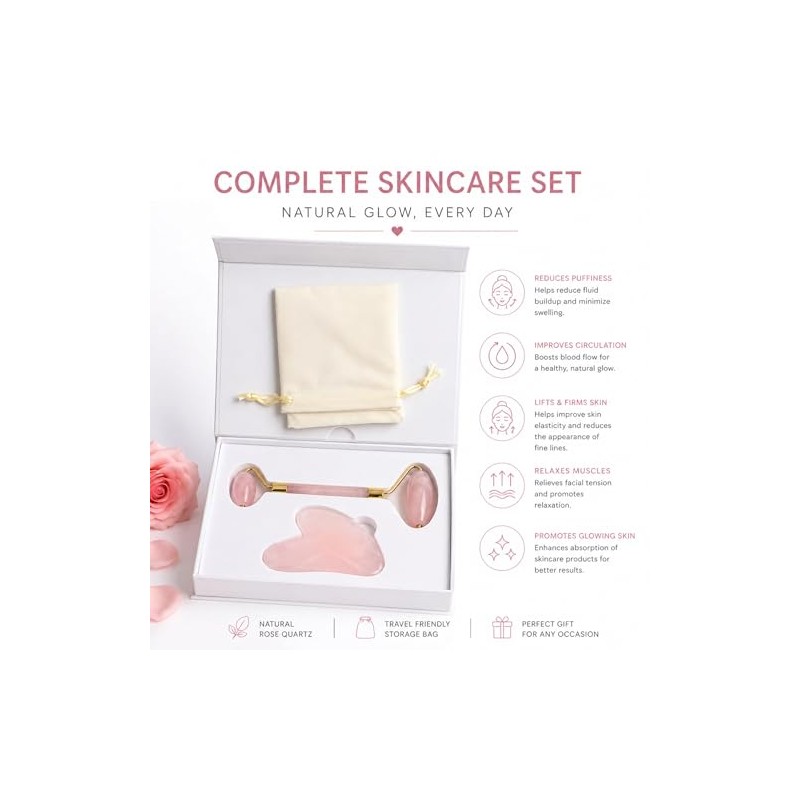 Generic Rodillo de jade de cuarzo rosa y set de