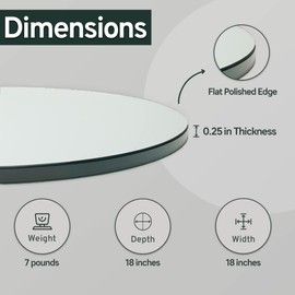 18 inch Round Tempered Glass Table Top with 1/4 inch Thickness & Flat Polished Edge - Clear Surface & Scratch Resistant - Ideal for Dining Room, Kitchen, Patio & Round Coffee Tables