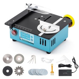 Bonoutil Mini Table Saw, 96W Dual Motor Control 4 Blades Set Cut Thickness 12MM 0-90° Adjust Small Table Saw for Hobby DIY Model Wood Cutting