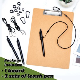 Lewtemi A4 Wooden Clipboard with Pen Holder,24 Inch Pen Leash for Clipboard,clipboard with Pen Attached,Clip Board with Pen and Silicone Ring Buckle for Home School Office Back to School Supplies