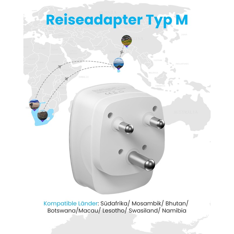 1PC Germany to South Africa Adapter, Travel Adapter Type M