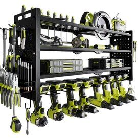 Power Tool Organizer Wall Mount,Cordless Drill Organizer,4 Layers Large Capacity Tool Rack with 8 Drill Holders (BLACK)