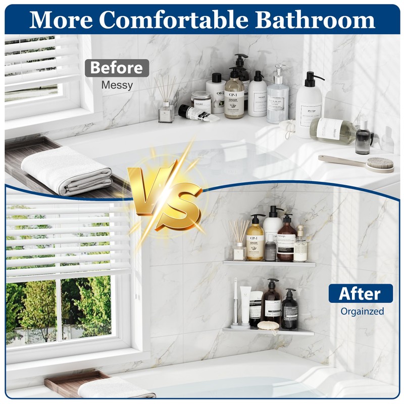 Qeke Corner Shower Shelves, 10” Recessed Tile Shower Shelf, 304