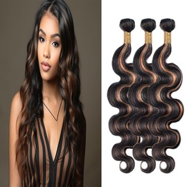 BilltiiWW Highlight Body Wave P1B30 Hair #1B Mixed With #30 Body Wave Bundles two tone Brazilian Human Hair Wavy Weave With Soft and Silky for Women 18 20 22 Inch