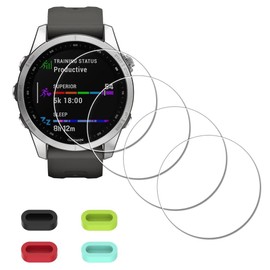 iDaPro [4 Pack] Screen Protector for Garmin fenix 7S Solar / 7S / 7S Sapphire Solar Watch + Silicone Anti-dust Plugs Tempered Glass Anti-Scratch Bubble-Free