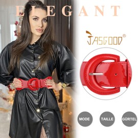 JasGood Women's Stretchy Belt for Dress, Vintage Wide Elastic Waist Belt, Fashion Waist Waistband, 3-red