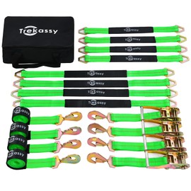 Trekassy Car Tie Down Straps for Trailers with Snap Hooks, Ratchet Tie Downs for Car, Truck, UTV & More, 10000 lb Break Strength, Includes (4) 24 Inch Axle Straps, (4) 36 Inch Axle Straps