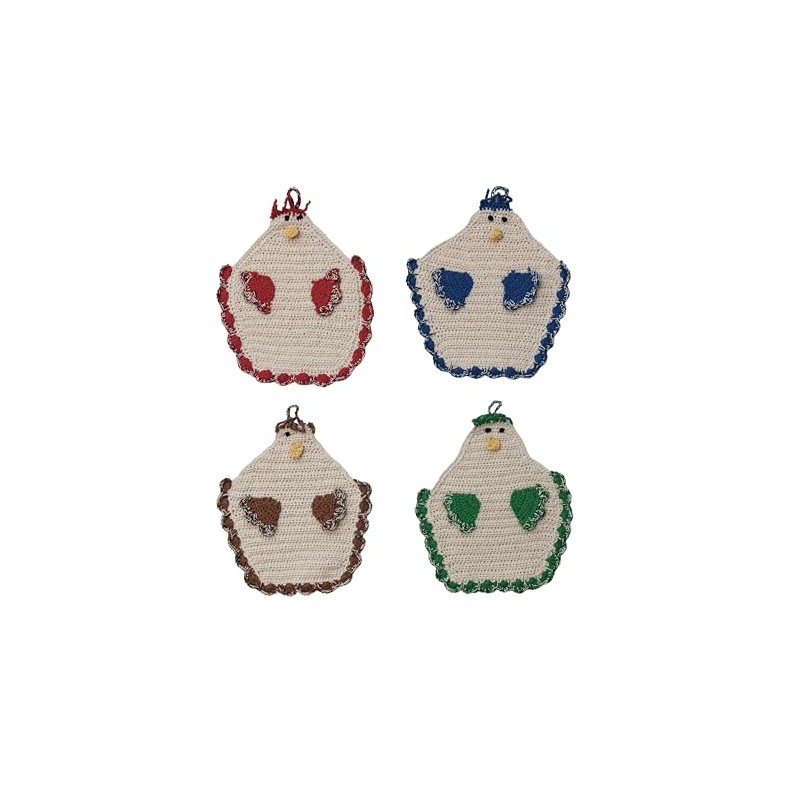 Creative Co-Op Cotton Crocheted Chicken Pot Holder, Multicolor, Set of