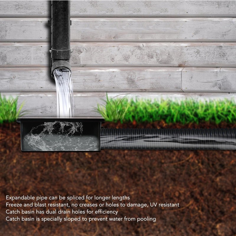 Gutter Downspout Extensions, Catch Basin Downspout, Flexible No Dig Low