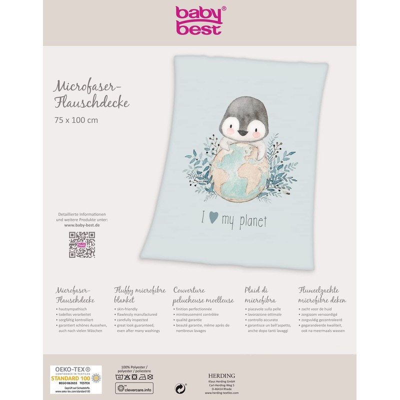 Herding Penguin Microfibre Fleece Blanket, 75 x 100 cm, 100%