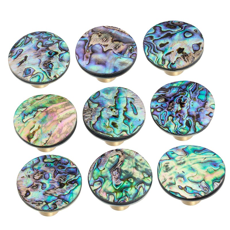 Amogeeli 4pcs Abalone Shell Brass Cabinet Knobs Set with Screws,