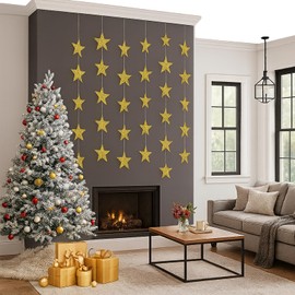 40 Feet Glitter Gold Star Garland Decorations Double Side Twinkle Star Hanging Banner Decorations Glitter Stars Paper Streamers Garands Bunting Backdrop for Birthday Wedding Christmas Holiday Party