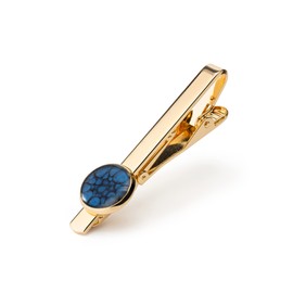 Classic Handmade Round Circle Tie Clip Jewellery for Men (Dark Blue Gold)