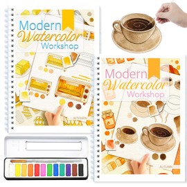 apolyone Water Coloring Book, Beginner WaterColor Paint Set, 2 Pack Watercolor book with 12 Colors Water Colors Paint Adult Set with Paint Brush (Autumn & Kitchen)