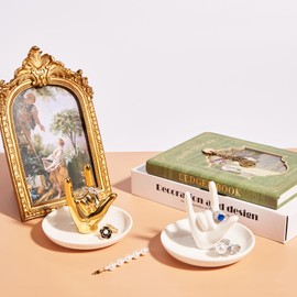 Piudee Set of 2 Hand Ring Holder Dish, I Love You Hand Shape Ring Holder Wedding Engagement Ring Dish, Jewelry Dish Holder Trinket Dish Tray Gifts for Women Her Birthday Christmas Valentines