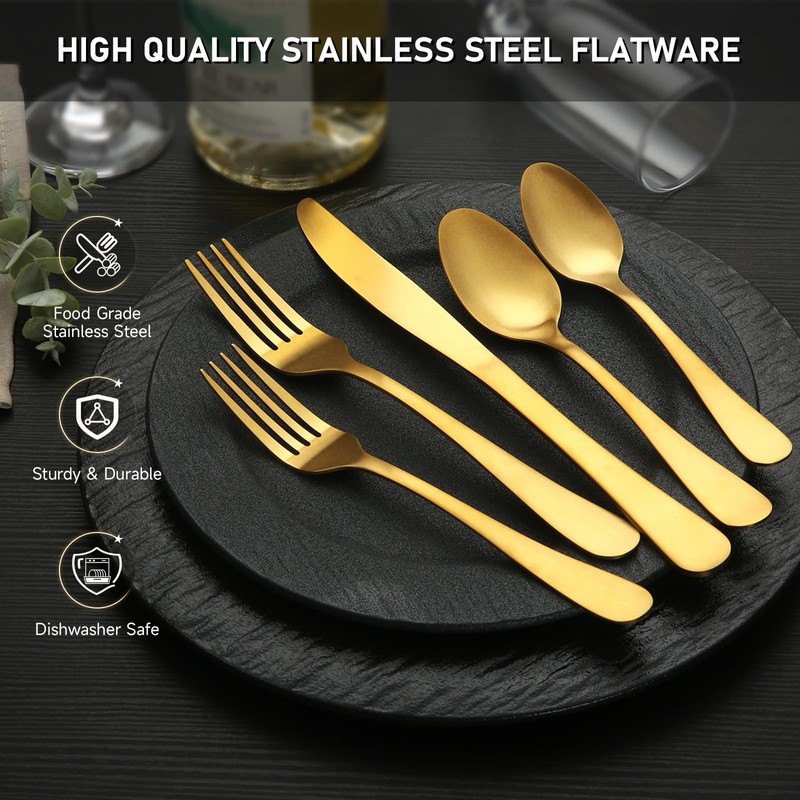 KOOMADE Silverware Sets with Steak Knife - 24 PC Stainless