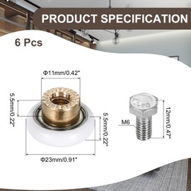 MECCANIXITY Shower Door Rollers Wheels, 23mm Diameter Bathroom Glass Shower Door Replacement Parts Runner Sliding Roller for Bathroom Glass Doors Kitchen Drawers, (White, Pack of 6)