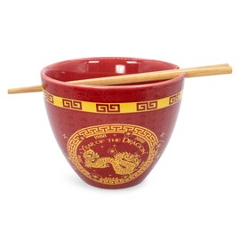 Year of The Dragon Chinese Zodiac Ceramic Dinnerware Set | Includes 16-Ounce Ramen Noodle Bowl and Wooden Chopsticks | Asian Food Dish Set for Home & Kitchen | Kawaii Lunar New Year Gifts