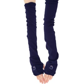 Anes p759 Women's 1-Point Embroidery, Arm Cover, UV Protection, UPF50+, Plain, Long, 23.6 inches (60 cm), Cool Touch, Mesh Back, Arm Cover, Cup: dark navy