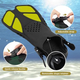 Happyouth Snorkel Fins Swim Fins Adjustable Open Heel Swim Flippers Travel Size Short Fins Scuba Dive Snorkeling Gear for Adults Men Women Kids Diving Lap Swimming