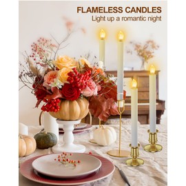 RONXS Window Candles, Flameless Taper Candles with Timer, Christmas Home Wedding Decor Battery Operated Flickering LED Candles with Remote Controls, Glod Candle Holders (A-12pcs Gold)