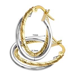 Citerna 9ct Yellow Gold with White Gold Diamond Cut Hoop Earrings of 15 mm Diameter