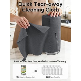 SOOWASH Microfiber Cleaning Cloths Roll, 75 Pack Tear Away Microfiber Towels Roll, 12" x 12" Lint Free Rags, Reusable Cleaning Cloths, Washable, Scratch Free,Ultra Absorbent Dish Rags(Dark Grey)